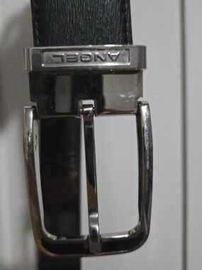 ANGEL Vintage Black Leather Belt with Silver Buckle